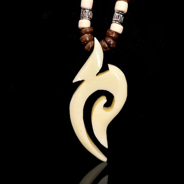 Vegan Fish Hook (Hei matau) "Bone" Pendant