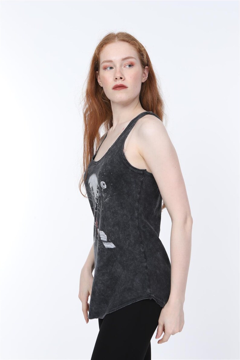 Anthracite Stone Washed Nightmare Printed Cotton Women Vest