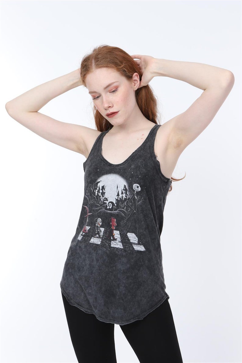 Anthracite Stone Washed Nightmare Printed Cotton Women Vest