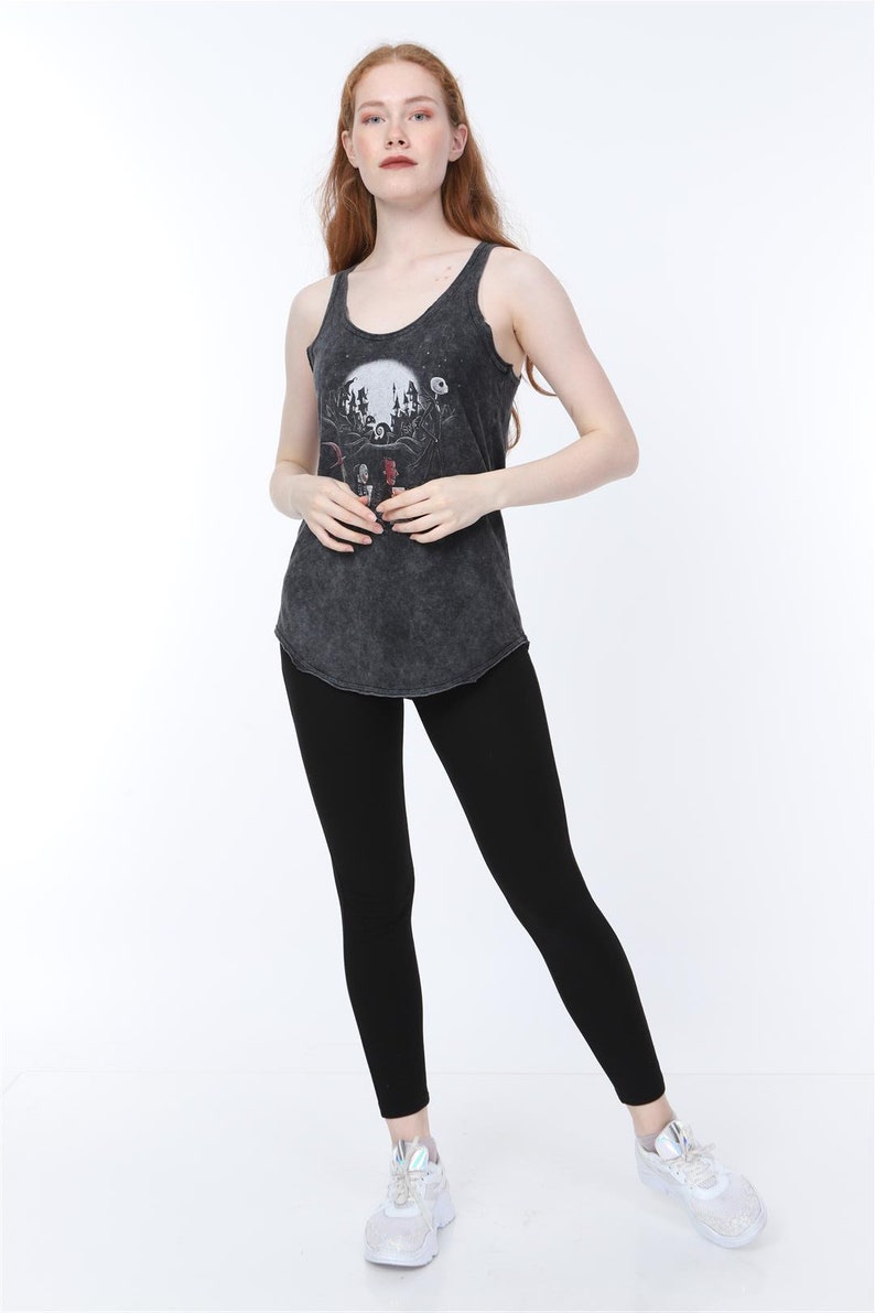 Anthracite Stone Washed Nightmare Printed Cotton Women Vest