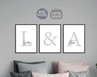 Couples Initial Bedroom Print, Custom Wall Art