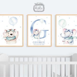 Carteles de la guardería del niño del nacimiento del bebé, carteles lindos del bebé, animales lindos, carteles de la guardería, carteles del niño del bebé, decoración de la guardería, juego de arte de la pared de 3