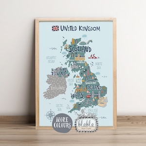 Uk Map for Kids, Kids United Kingdom Map,  England Map, Wales Map, Scotland Map, North Ireland Map, Boys Room Poster, Girls Room Poster