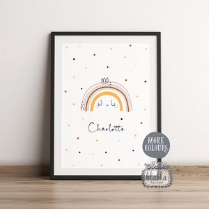 Regenbogen süße Druck Geschenk BABY Name Druck Kinderzimmer Dekor personalisierte Baby Name Wand Kunst Neugeborene Nbaby Geburt Regenbogen Poster Regenbogen Druck Krone