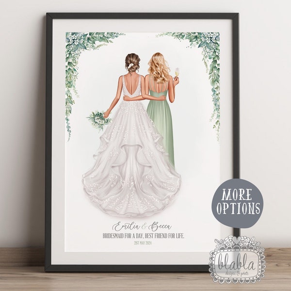 Personalised Bride Gift, Personalised Wedding Print, Gift for Best Friend on Wedding Day, Bride to Be Gift, Gift to Bridesmaid, Wedding Gift