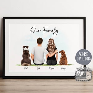 Personalised Valentines Gift, Our Family Gift, Couple and Pets, Personalised Family Illustration, Anniversary Gift, Gift for Couple