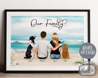 Personalised Valentines Gift, Our Family Gift, Couple and Pets, Personalised Family Illustration, Anniversary Gift, Gift for Couple