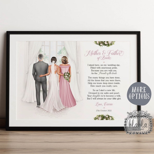 Personalised Parents of the Bride Gift, Custom Bride and Parents Portrait Art, Mother of the Bride Custom, Custom Bridal Drawing,