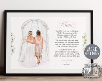 Mother of the Bride Gift, Custom Bride and Mother Portrait Art, Mother of Bride Poem, Custom Bridal Drawing, Wedding Gift