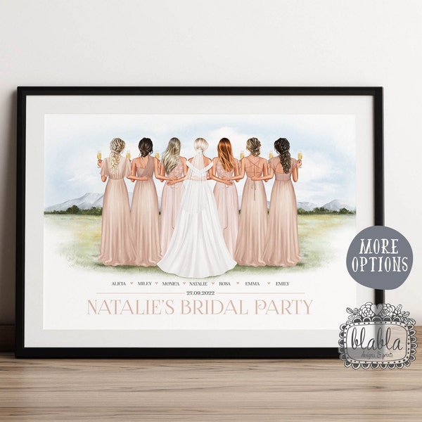 Bride Squad Personalised Print, Team Bride Drawing, Bridal Party Custom Gift, Gift for Bride, Gift for Bridesmaids