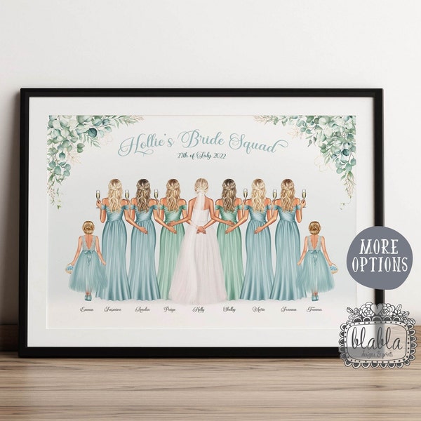 Personalisierte Braut Kader Geschenk, Geschenk für Braut, Trauzeugin Geschenk, Blumenmädchen Geschenk Brautjungfer Geschenk, Junggesellinnenabschied Geschenk, Eukalyptus Hochzeit