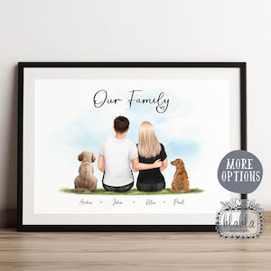 Valentines Personalised Gift, Our Family Gift, Couple and Pets Wall Art, Personalised Family Illustration, Anniversary Keepsake, Couple Gift