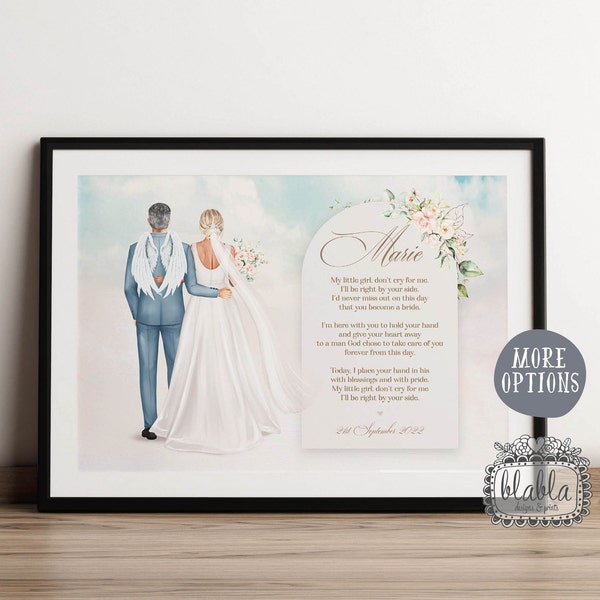 In Memory of the Father of the Bride Gift, Custom Bride and Father Print, Father of the Bride Custom, Custom Bridal Drawing, Wedding Gift