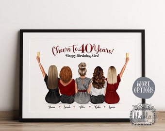 40th Birthday Gift, Cheers for 40 years, Friend Birthday Gift, Best Friend Gift, Gift for best friend, Friend Wall Art, Birthday Gift, BFF