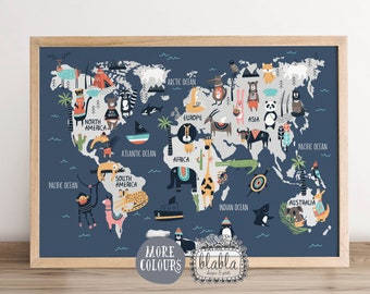 World Map for Kids, Kids World Map, Pink nursery art, Animals World  Map, Girls Room Poster, Girl Room, Nursery, Girly Print