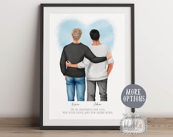 Personalised Gay Wedding Gift, Gay Couple Print, Mr & Mr Print, Couple Wall Art, Birthday Gift, Gift for Boyfriend, Christmas gift for Him