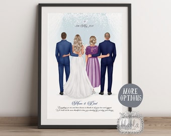 Gepersonaliseerde ouders van de bruid cadeau, aangepaste bruid, bruidegom en ouders portretkunst, moeder van de bruid aangepast, aangepaste bruidstekening,