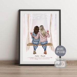Idée de cadeau Best Friend, Cadeau personnalisé Best Friends, Best Friends Print, Cadeau d’anniversaire unique, Impression Soul Sisters, Portrait BFF personnalisé