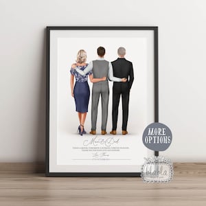 Regalo personalizado para los padres del novio, retrato personalizado para el novio y sus padres, tarjeta personalizada para la madre del novio