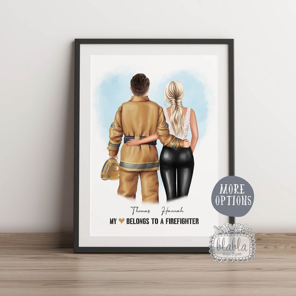 Cadeau personnalisé de la Saint-Valentin, couple de pompiers personnalisé, petit ami pompier, mari pompier, cadeau d’anniversaire, impression mari et femme,