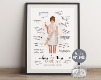 Hen Party Guest Book, Guestbook Alternative, Personalised Kiss The Miss Goodbye, Hen Weekend Gift, Miss to Mr Gift, Kiss the Miss Print