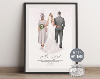 Cadeau personnalisé pour les parents de la mariée, art du portrait du marié et des parents, personnalisation de la mère du marié, cadeau de la mère de la mariée, cadeau de mariage