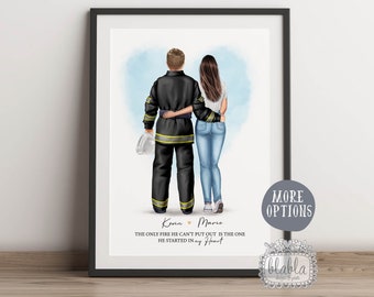 Personalized Custom Firefighter Couple, Fireman Boyfriend, Fireman Husband, Anniversary Gift,, Husband & Wife Print, Valentines Gift