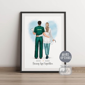 Pareja de médicos, regalo de enfermera, paramédico de ambulancia, póster de pareja del NHS, impresión personalizada de enfermera, regalo de cumpleaños de médico, regalo para mejores amigos