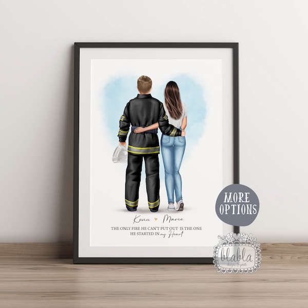 Personalisiertes Feuerwehrmann-Paar, Feuerwehrmann-Freund, Feuerwehrmann-Ehemann, Jahrestagsgeschenk, Mann und Frau Druck, personalisiertes Valentinsgeschenk