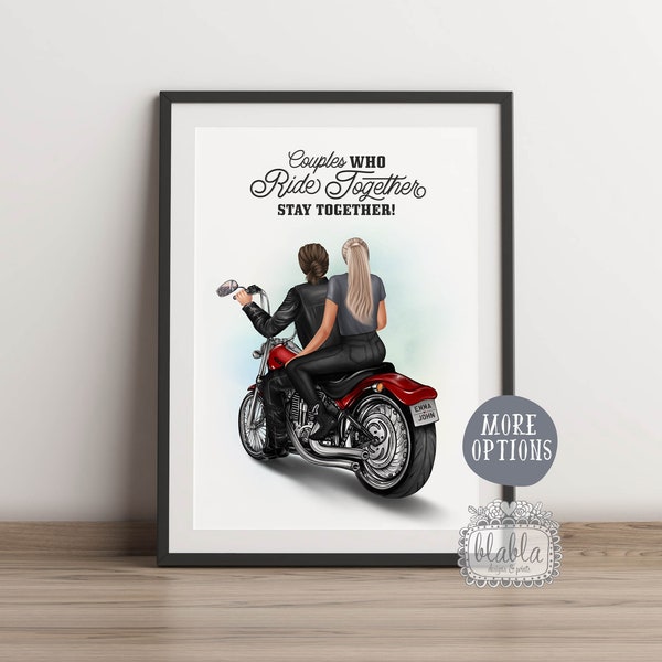 Personalised Couple Poster Bikers, Gift for Classic Biker, Valentine's Day Gift, Gift for Biker Boyfriend, Gift for Girlfriend, Cruiser Bike