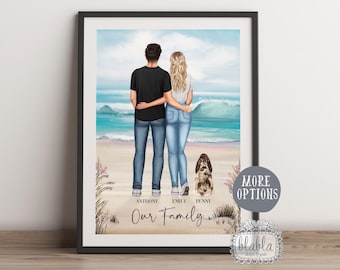 Personalised Couple Gift, Our Family Print, Couple and Pet, Personalised Family Illustration, Anniversary Gift, Gift for Couple