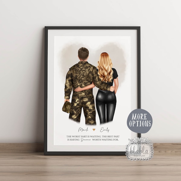 Custom Army Couple Print, Personalised Valentines Gift, Custom Army Couple, Soldier Husband, Anniversary Gift, Husband & Wife Print,