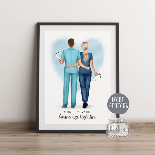 Valentines Gift for Doctor Couple, Nurse Gift, NHS Couple Poster, Personalised Nurse Print, Doctor Birthday Gift, Best Friends Gift