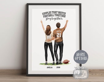 American Football Couple Print, Personalisiertes Fußballpaar Poster, Fußball Zitate, personalisierte Geschenke für Paare, Paar Portrait
