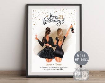21st Birthday Gift for FrienD, Friend Birthday Gift,Friends Illustration, Gift for Friend, Friend Wall Art, Birthday Gift, Personalised Gift