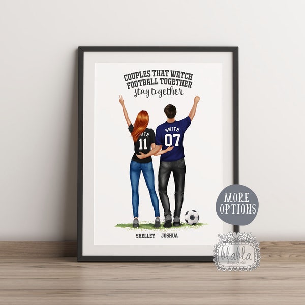 Football Couple Print, Personalised Football Couple Poster, Football Quotes, Personalised Gifts for Couples, Couple Portrait