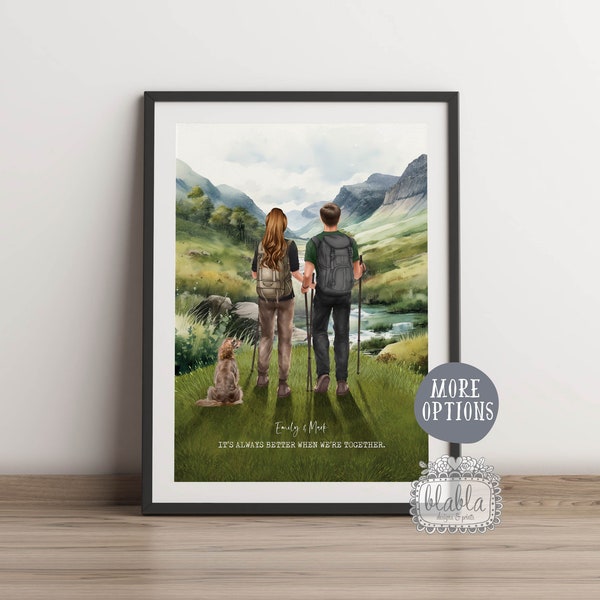 Hiking Couple Personalised Gift, Valentines Gift, Custom Anniversary Gift, Family Print, Gift for Couple, Custom View, Custom Family Print