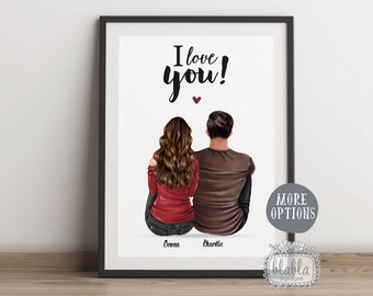 Personalized Couple Print, Valentine's Day Gift, Custom Portrait