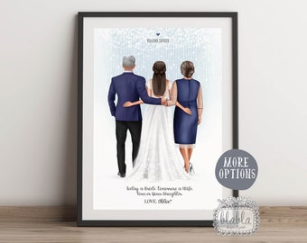 Gepersonaliseerde ouders van de bruid cadeau, aangepaste portret portret bruid en ouders, moeder van de bruid aangepast, aangepaste bruidstekening,