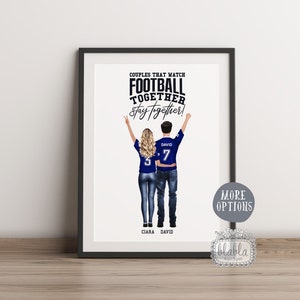 Impressão personalizada de casal, pôster personalizado de casal de futebol, citações de futebol, presentes personalizados para casais, retrato de casal