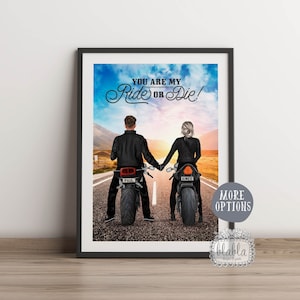 Bikers Couple Print, Gift for Biker, Valentine's Day Gift, Gift fo Biker Boyfriend, Gift for Girlfriend, Husband & Wife Print