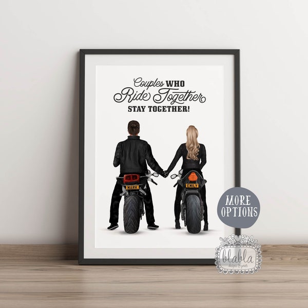 Cadeau de la Saint-Valentin, Impression de motards, Cadeau pour motard, Cadeau pour petit ami motard, Cadeau pour petite amie, Impression mari et femme