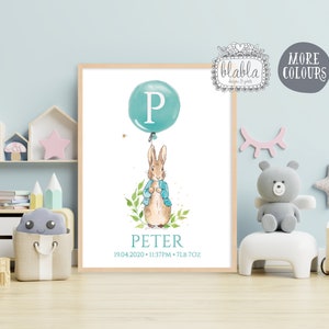 Peter Rabbit Kindergarten Druck, Kindergarten Poster, Peter Rabbit Kindergarten Poster, BABY Name Druck, Kinderzimmer Dekor, Peter das Kaninchen, Baby Details, junge