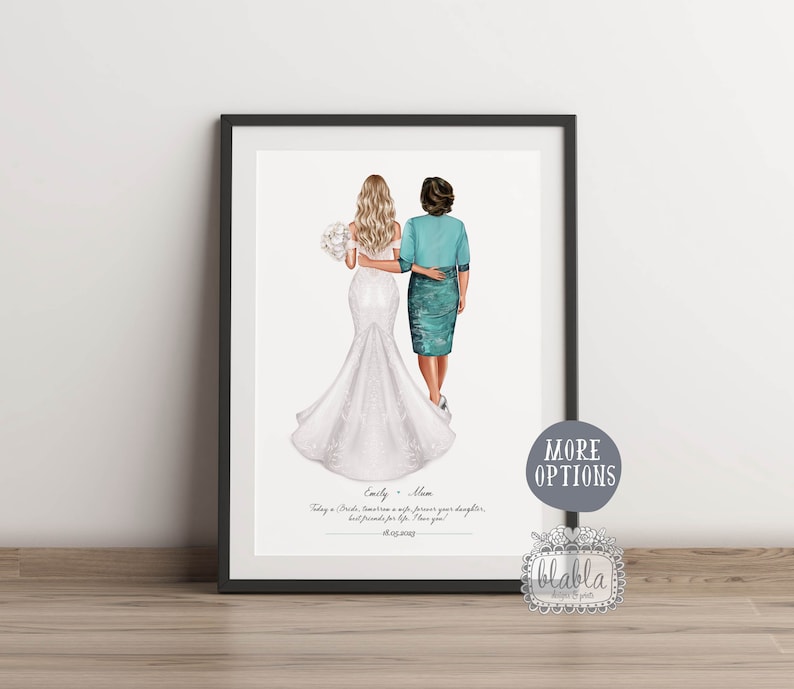 Personalised Mother of the Bride Gift, Custom Bride and Mother Portrait Art, Mother of the Bride Custom, Custom Wedding, Wedding Gift image 1