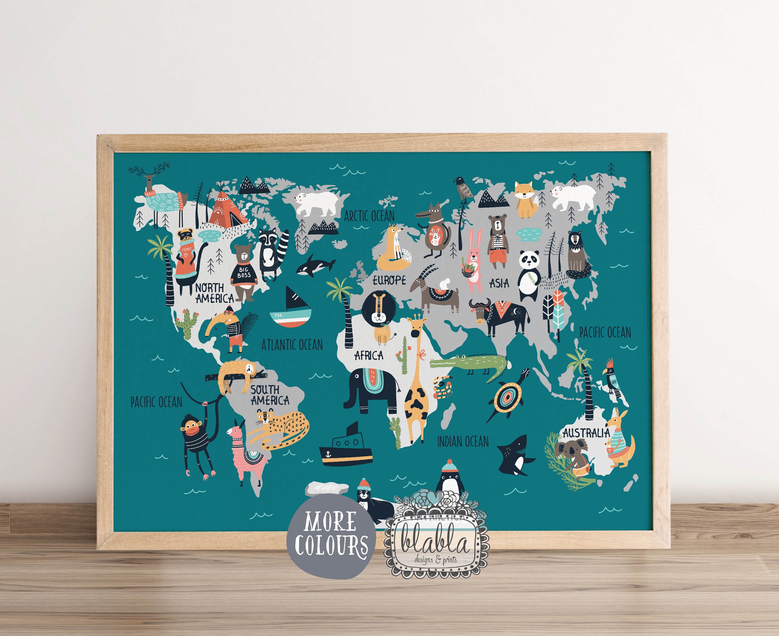 World Map for Kids Kids World Map Pink Nursery Art Animals Etsy UK