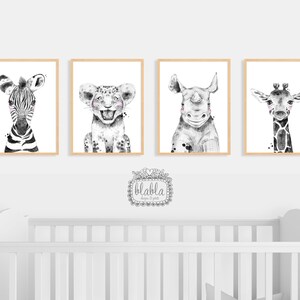 Safari-Tiere, Kindergarten Poster, Baby-Geschenk, Baby-Zimmer, Löwe, Zebra, Affe, Giraffe, Rhino, neues Baby
