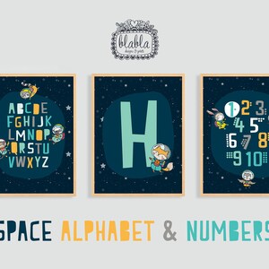 Personalised Space ABC, Kids Room, Space Alphabet Print, Kids Educational Posters Set, Nursery Playroom Decor, ABC, Numbers, Initial Poster