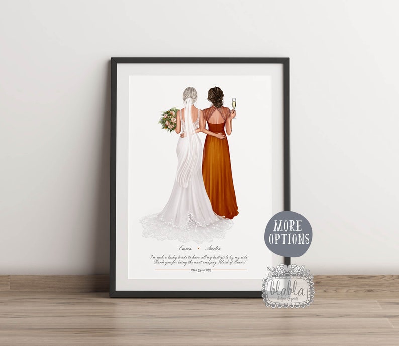 Personalised Gift for Bridesmaid, Gift for Maid of Honour, Gift for Bride, Bridesmaid Gift, Bridesmaid Print, Wedding Print image 1