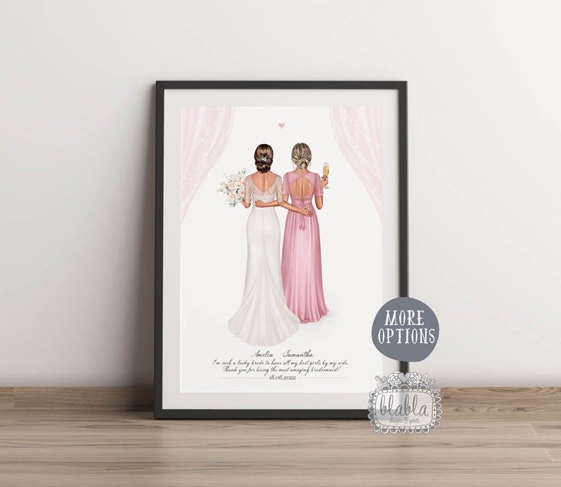 Personalised Gift for Bridesmaid, Gift for Maid of Honour, Gift for Bride, Bridesmaid Gift, Bridesmaid Print, Wedding Print image 2