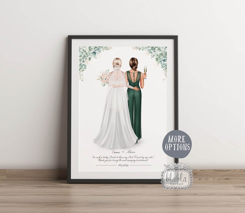 Personalised Gift for Bridesmaid, Gift for Maid of Honour, Gift for Bride, Bridesmaid Gift, Bridesmaid Print, Wedding Print image 3